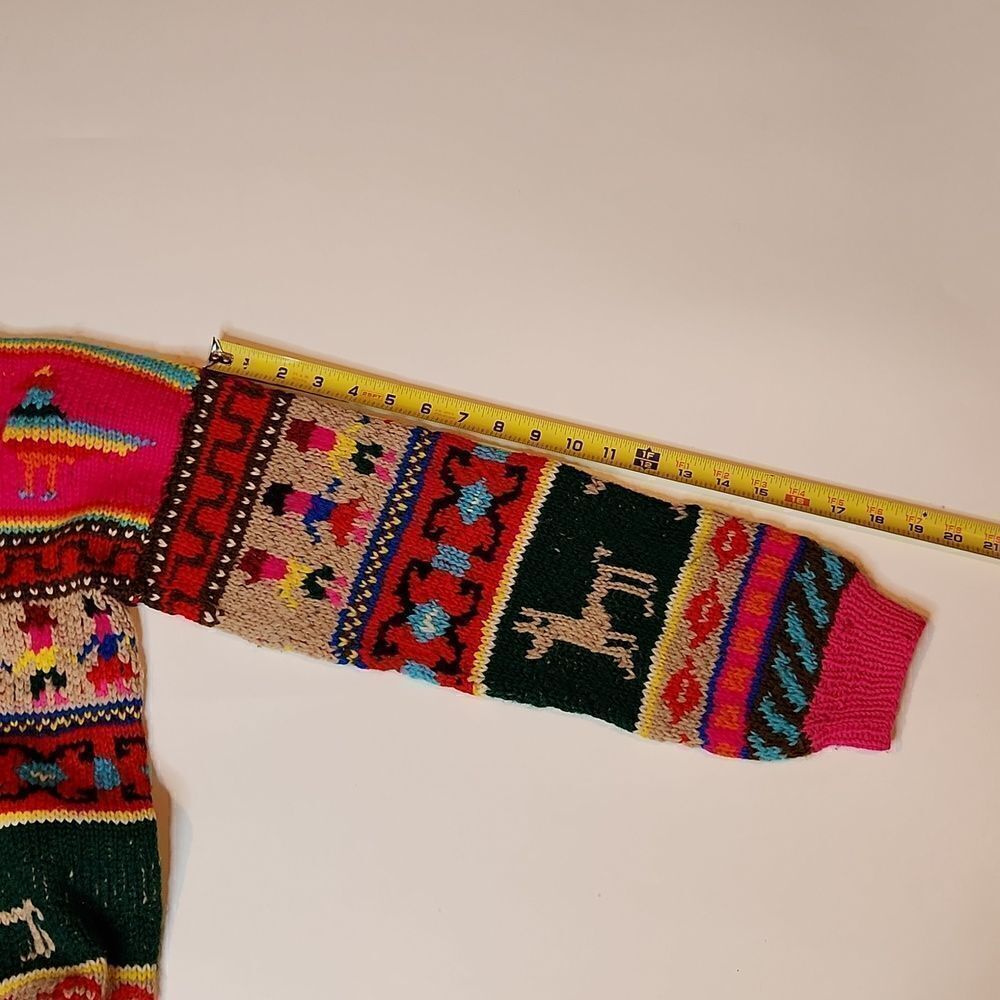 True Vintage Knit Alpaca Print Sweater Women’s M Bright Colorful Pattern Pullove - Picture 6 of 7